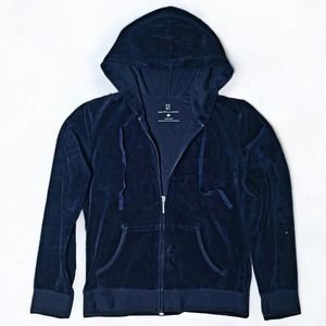 New York and Company Navy Blue Velour Jacket Hoodie Tracksuit Small